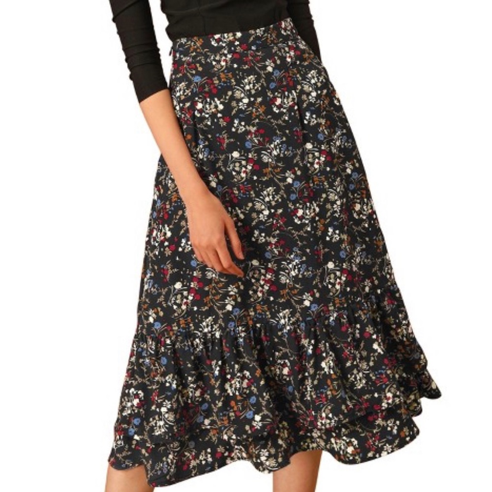 Allegra K Size Small New With Tags Tiny Floral Long Tiered Skirt Elastic Waist
